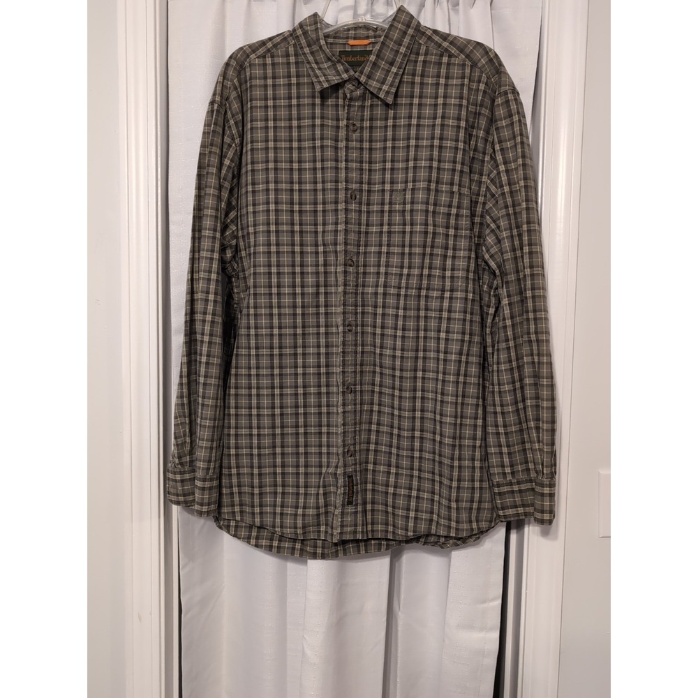 Timberland‎ Men's 100% Cotton Khaki Plaid Button Up Shirt XL Outdoors Rugged
